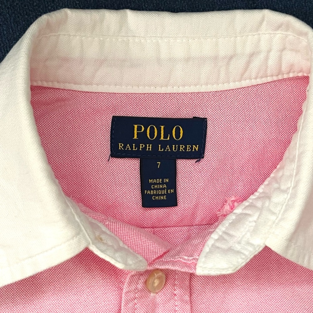 POLO Ralph Lauren Dress Shirt Little Kid 7 years old Button Front Pink / White - Picture 8 of 8